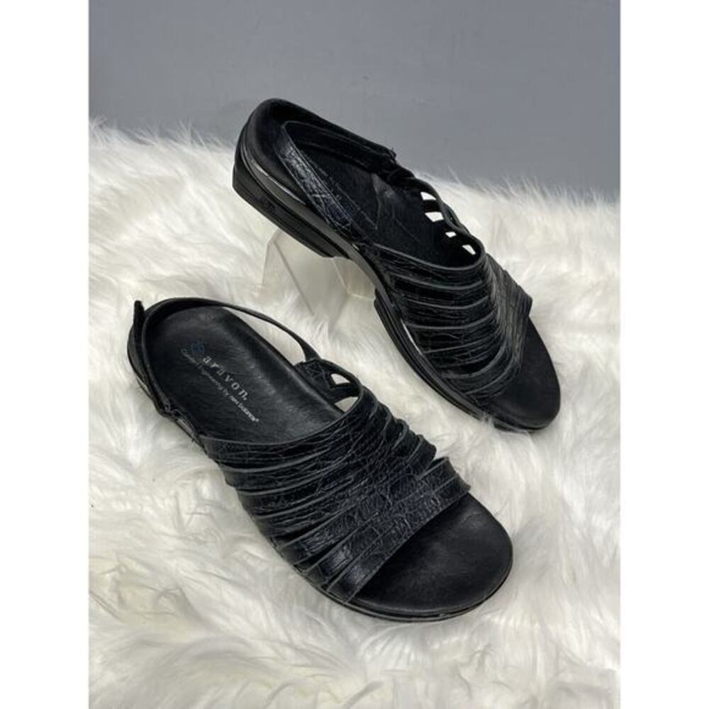 Aravon New Balance Combination Last Black 7D Leather Slingback Strappy Sandals